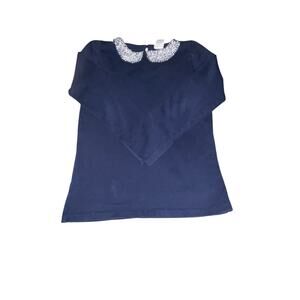 Crewcuts Factory Girls Size 12 Navy Long Sleeve Top with Rhinestone Collar
